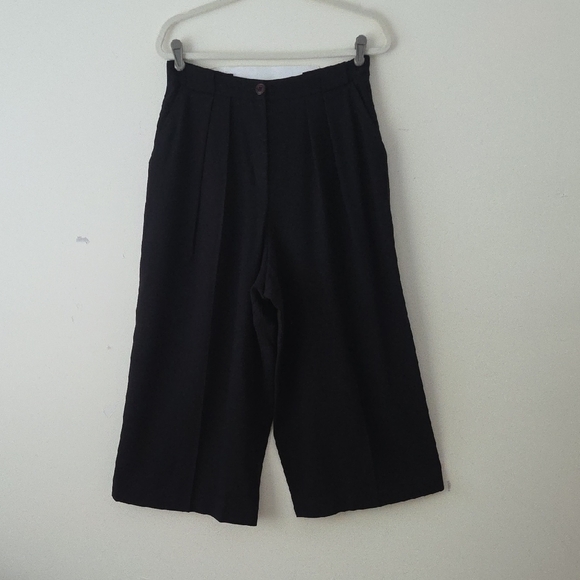 Anne Klein Vintage Black Fine Wool Wide Leg Crop Trousers Dress Pants 48 12 - Picture 4 of 13